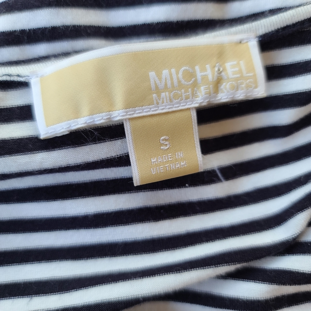 MICHAEL KORS Striped Long Sleeve Knit Top S Small Shirt Ruched Zipper Front - Picture 6 of 13